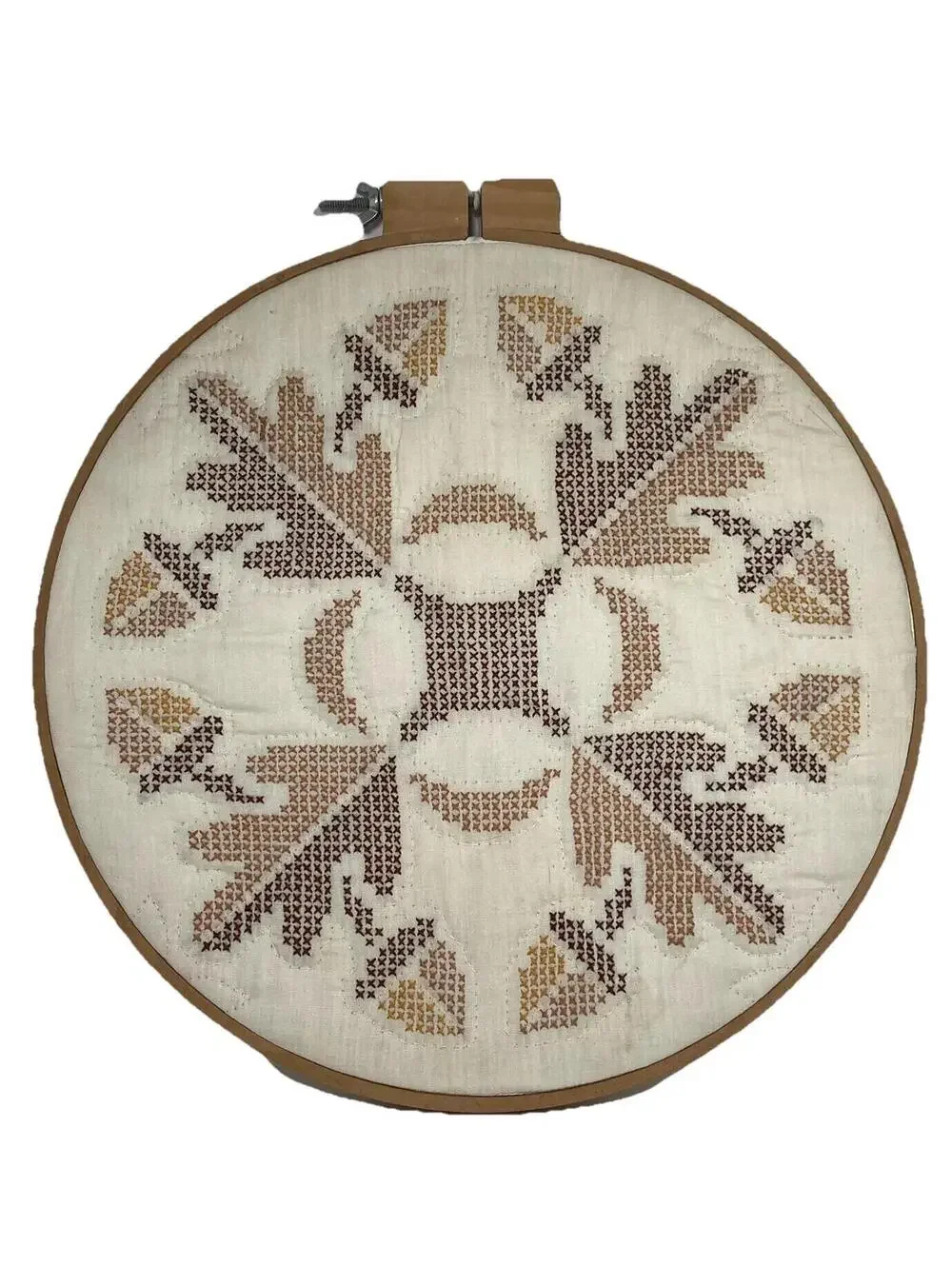 Vintage 14inc  round Handmaid ￼embroidery hoop Wall art.